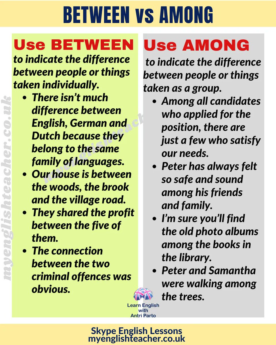 MyLinguaAcademy's tweet photo. Follow the link to learn the real difference between BETWEEN & AMONG 👉https://t.co/Liqah7trm8
#learnenglish #learnenglishonline #skypeenglishlessons #zoomenglishlessons https://t.co/C62NZgNdSs