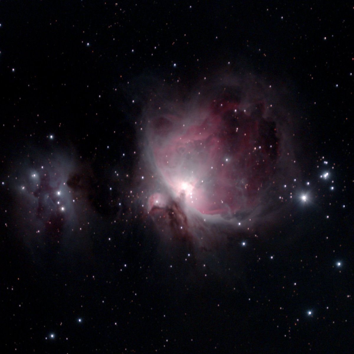 originaljoie's tweet photo. It's been a minute but Sunday night I was able to do some #Astrophotography  #M42 and #TheRunningManNebula in #Orion 1 hour total exposure with 60 second subs
400mm f5.6 ISO800 cropped
#DeepSkyStacker #Photoshop #Tamron #Tamron70200g2 #Canon #EOSRa #StarAdventurer #SkyWatcher https://t.co/tqRPRM9O6f