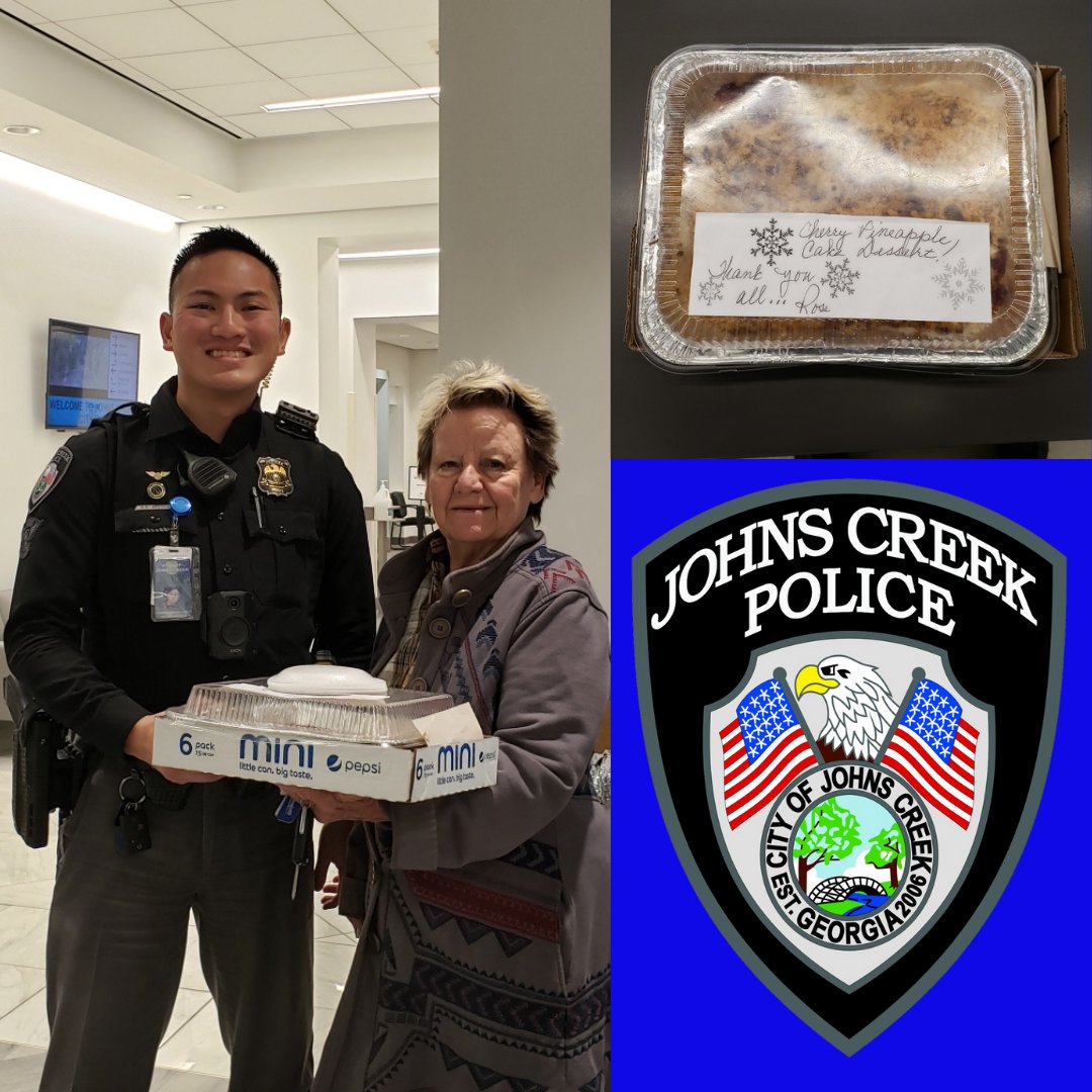 JohnsCreekPD's tweet photo. Thanks Ms. Harrison for dropping off a Cherry Pineapple cake! 👌🍒🍍
#Strongertogether #JohnsCreek #JohnsCreekPD
#JCPDRowe https://t.co/9uPvxQcnbi