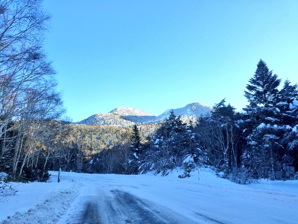 高天ヶ原マンモススキー場です。天気のいい日が続いています。ゲレンデは昨日、修学旅行の生徒が楽しんでいました。雪質は乾雪、この時期ではいい状態です。道路の凍結にご注意下さい。