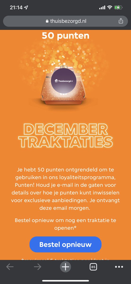 Fantastisch ⁦<a href="/thuisbezorgd/">Thuisbezorgd.nl</a>⁩! Ik wist niet eens dat jullie een loyaliteitsprogramma hadden.