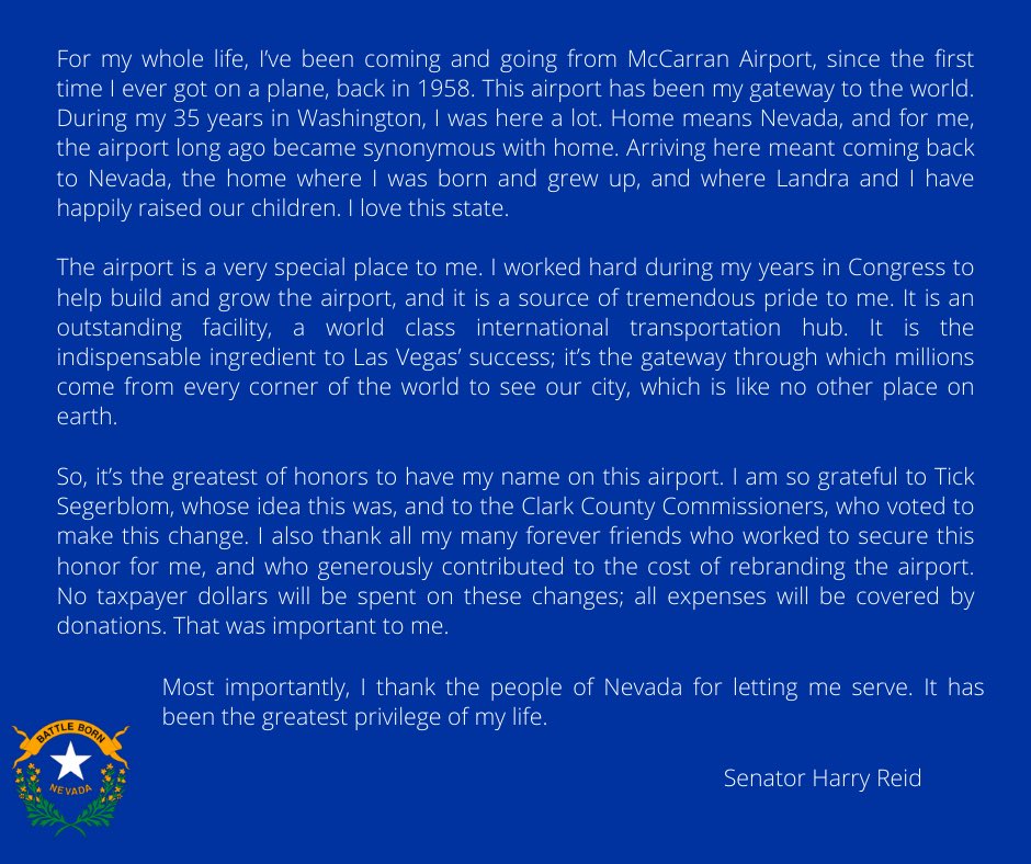 My statement following the Harry Reid International Airport Renaming Ceremony