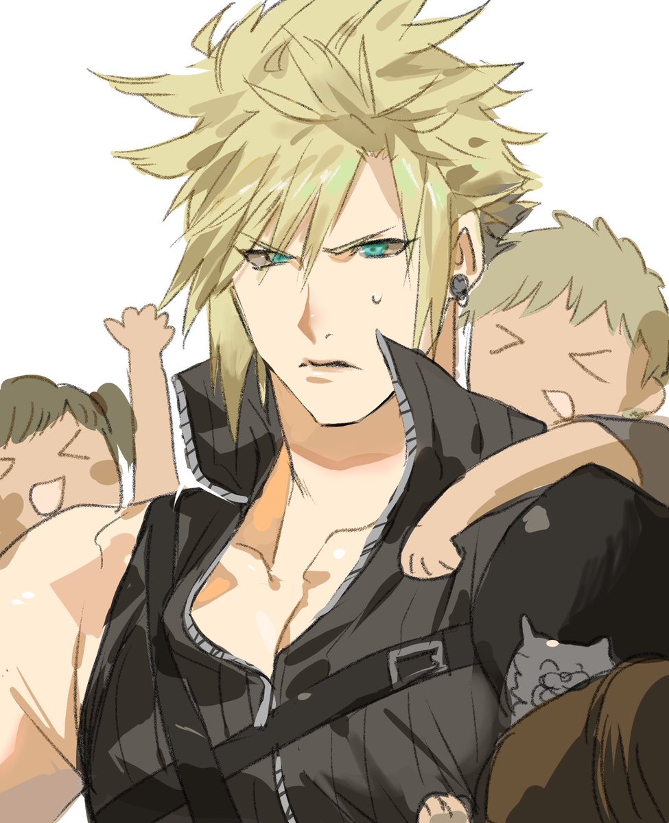 cloud strife blonde hair earrings spiked hair armor jewelry shoulder armor multiple boys  illustration images