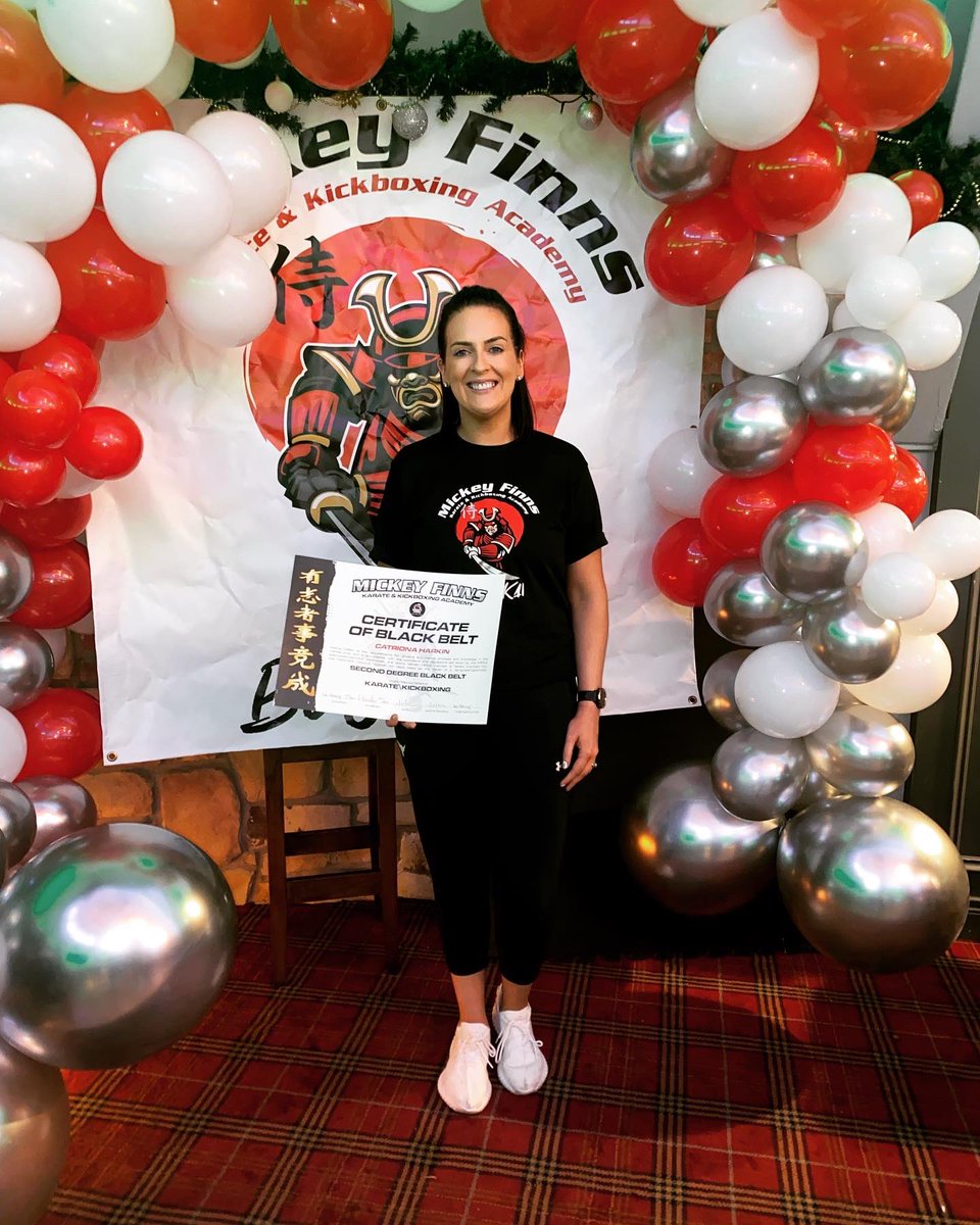 Mrscathark's tweet photo. After a weekend of madness, I had the honour of being awarded my 2nd Degree Black belt! Need a week to recover now! #bujinkaikarate #teammfka @BradleyFinneen @MikeB10706 https://t.co/T8UZZrzHPU