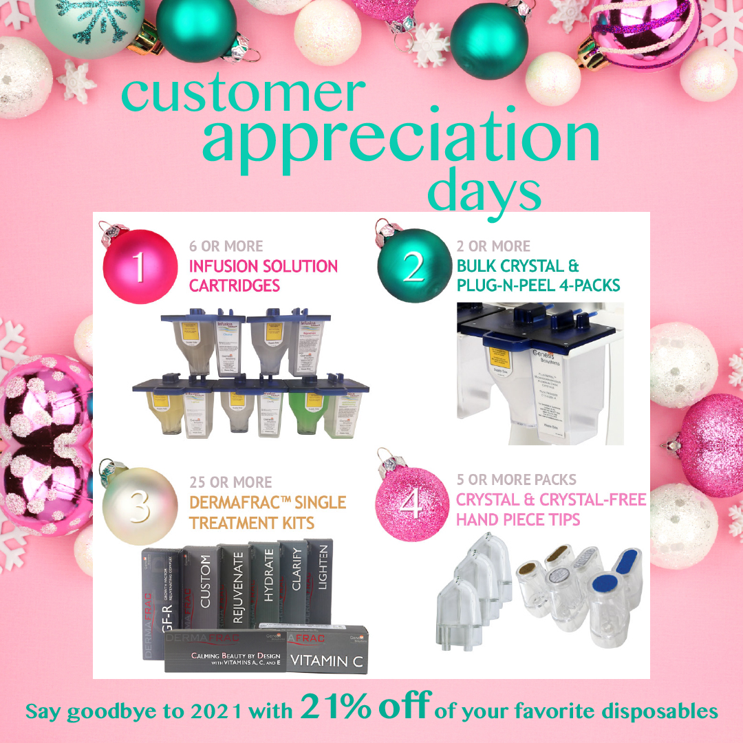 GenesisBio's tweet photo. Cutomer Appreciation Days are here! Ring in the new year by stocking up on these awesome 21% off deals!

#dermafrac #GenesisSkin #microneedling #infusion #skincare #infusionpeel #dermagenesis #lipivage #genesisbiosystems #microdermabrasion #facialfillers #dermacel https://t.co/DKZG4zvZwF