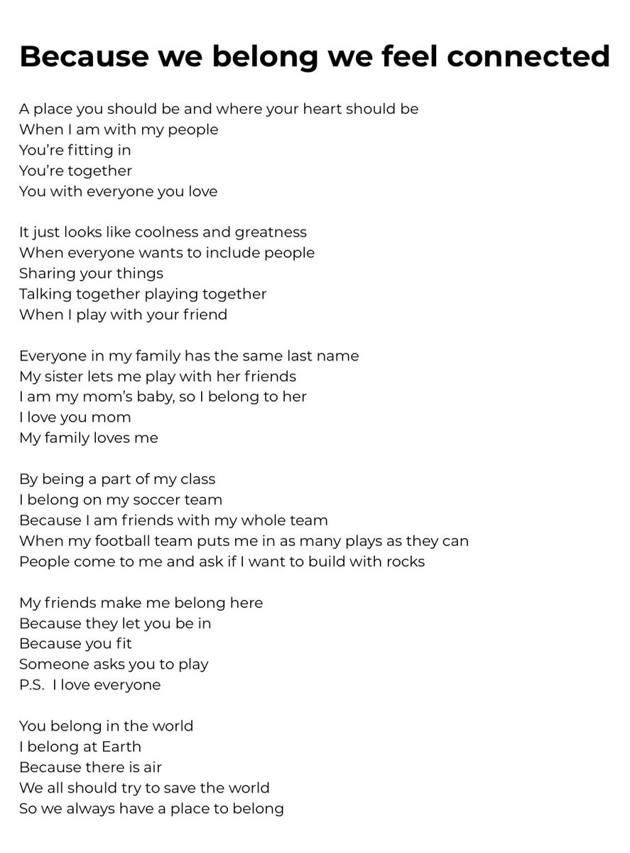 LyonSchool's tweet photo. These poems of belonging are special because they were created by LY students. They answered questions such as “What does it look like to belong?” and their words were organized by theme to create this poetry. One will be read each day of our belonging week! #weared34

🦁 💙💛 https://t.co/rDeIXKjKZI
