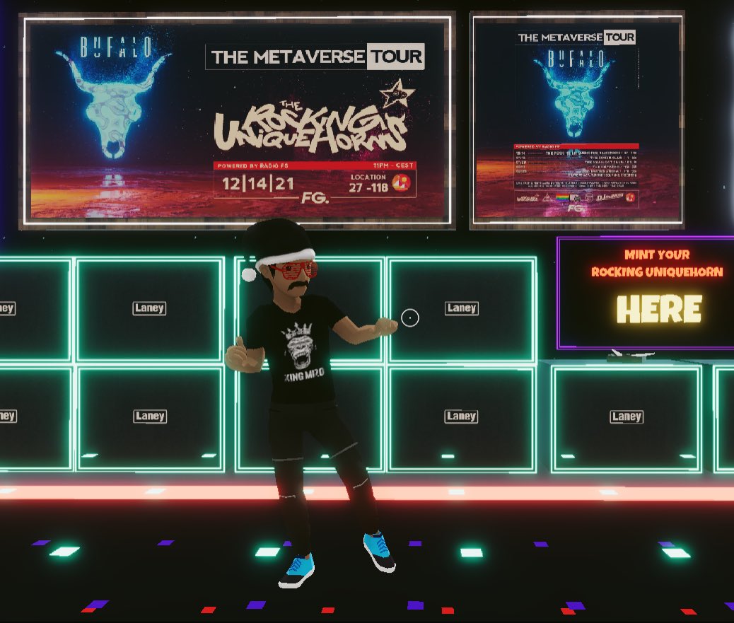 Packed day/night of #Metaverse partying!

<a href="/bufalomusic/">Bufalo / bufalomusic.eth</a> kickoff of Metaverse DJ Tour in <a href="/Uniquehorns_nft/">TRUs - The Rocking Uniquehorns NFT</a> Band Room at 27,-118

<a href="/itstelesca/">TELESCA.</a> Live in Miz Mahal at 68,-33

<a href="/NftFrost/">jackfrost_aLIΞN DJ 👽</a> for his Cosmic Concert with <a href="/CowgirlsNFT/">COSMIC COWGIRLS</a> back in TRU Band Room

Check their pages for details.