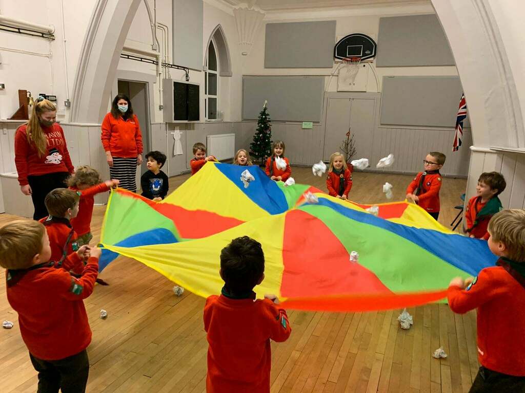 End of term games for our squirrels - parachute and snowball!
