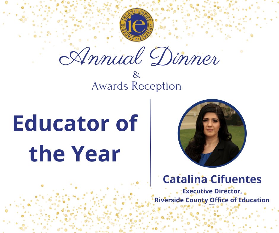 IEEP_'s tweet photo. We extend huge appreciation to @CifuentesCat of @RCOE for her leadership in the #InlandEmpire!  As such we are excited to announce her as our Educator of the Year!  #IEEPAnnualDinner https://t.co/iqpce2nzlE