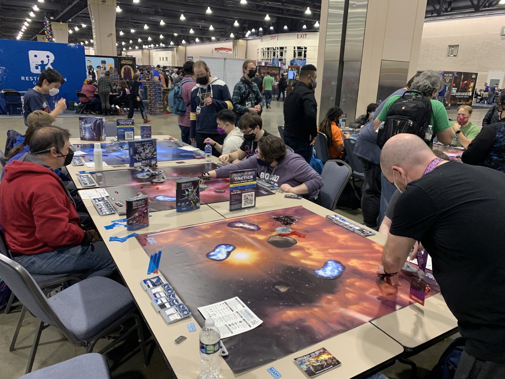 Snapships's tweet photo. Many awesome battles were fought in our packed demos at #PAXUnplugged!  Thanks to everyone who stopped by to get an early taste of TACTICS. Join the fleet: https://t.co/nOoUaZcQFt
#BuildtoBattle #Tabletop #Scifi #Spaceship #mech https://t.co/Pu1G0fZU5w