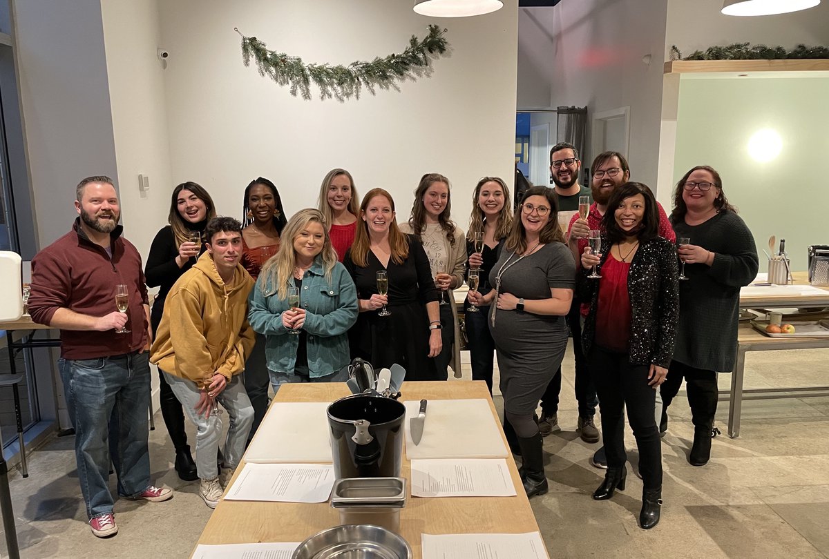 SliceComm's tweet photo. The #slicesquad sleighed this year’s holiday party! From cooking our own dinner at @hudsontable to ending the night with a murder mystery, our team had a fun-filled night 😁 🎁 https://t.co/CwZnTH0hde