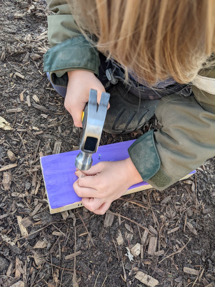 The weather is so warm and gorgeous that we are hammering for string art outside this afternoon!