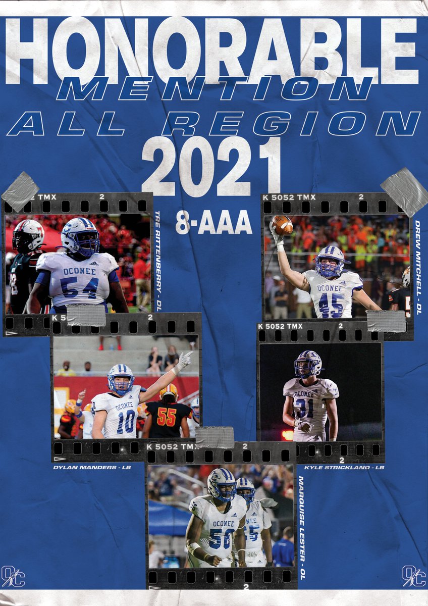 Congratulations to DL Tre Rittenberry, LB Dylan Manders, OL Marquise Lester, LB Kyle Strickland and DL Drew Mitchell for being named Region 8-AAA Honorable Mention. 

#WeAreOne