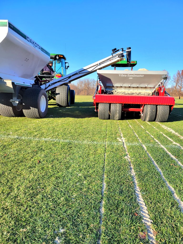 MDSoccerPlexGEM's tweet photo. 2022 prep work continues at @MDSoccerPlex
Project 3: SandMaster Flds 6 & 7 to improve water infiltration
Subsurface drainage installed in 6 & 7 in 2019 eliminated rain cancelations. But more slits move more H20 = stronger grass #AlwayImproving @Redexim @REVDAKOTA @FinchTurf https://t.co/uYXCDF8fCc