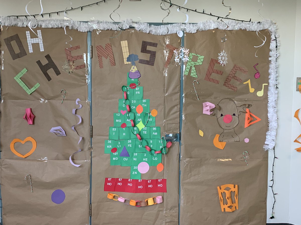 AmyConnolly9's tweet photo. Door decorating taken to next level by @Immaculata’s gr.9 STEAMers.  Check out our #CHEMISTREE #spiritweek #whymac https://t.co/ol7zxrGChu