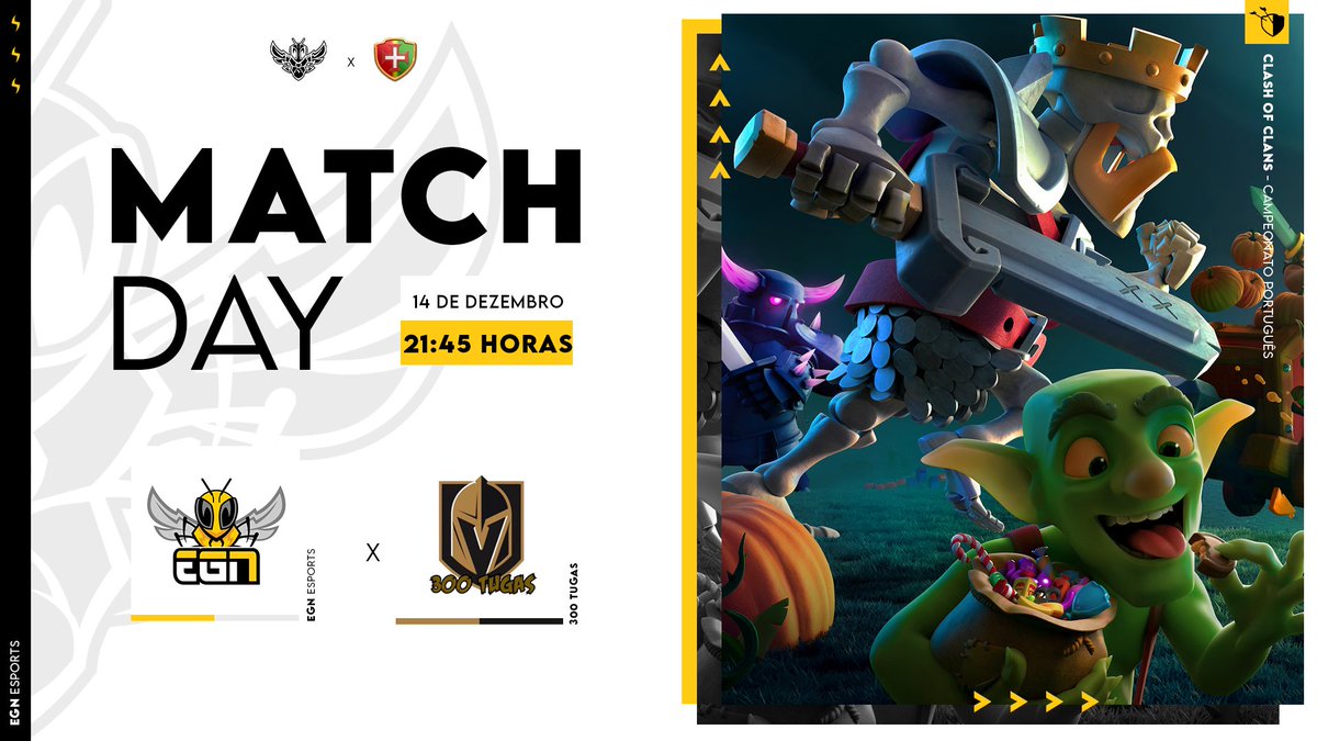 Voltamos ao Campeonato Português de 𝗖𝗹𝗮𝘀𝗵 𝗼𝗳 𝗖𝗹𝗮𝗻𝘀, esta noite 🗡️ 

🏆 | @CoC_Portugal 🇵🇹
🆚 | 300 Tugas
🕤 | 21:45H

Força, guerreiros! 🔥
#BeEGN #BeTheHive