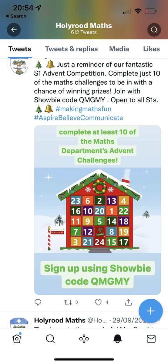 HolyroodsecM's tweet photo. @jillcur Hello all the details can be found in this Showbie class. Tell your son to enter the class code and he should be able to access all of the maths challenges. Thanks. https://t.co/Ywvd42RtaD