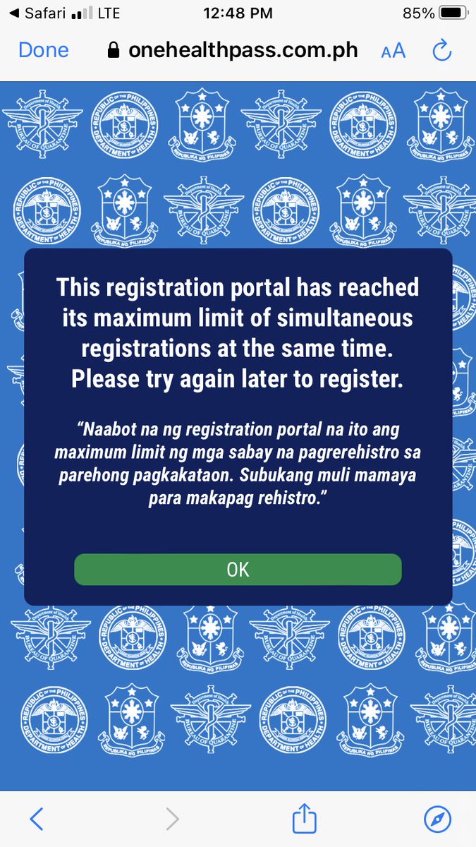 jongi1's tweet photo. @QuarantinePH been trying to register for the last 2 days for my trip tomorrow. fix soon sana. #ItsMoreFunInThePhilippines #covidtravelwoes https://t.co/LZDcGttmUA