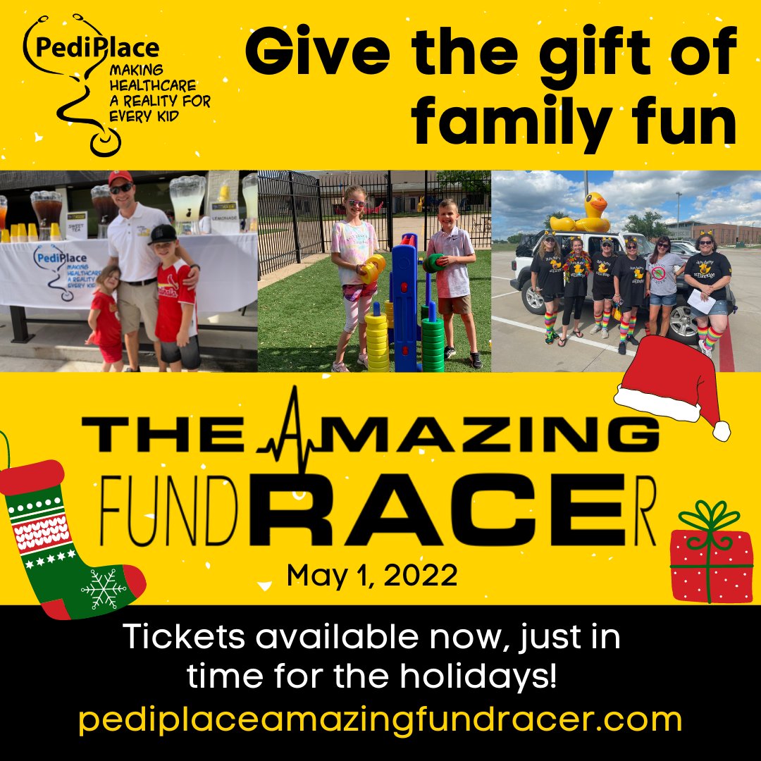 Enjoy quality time with your kids, while helping make healthcare a reality for every kid. Tickets to The Amazing FundRACEr make a great present for anyone! For more information and to sponsor or purchase tickets please visit pediplaceamazingfundracer.com