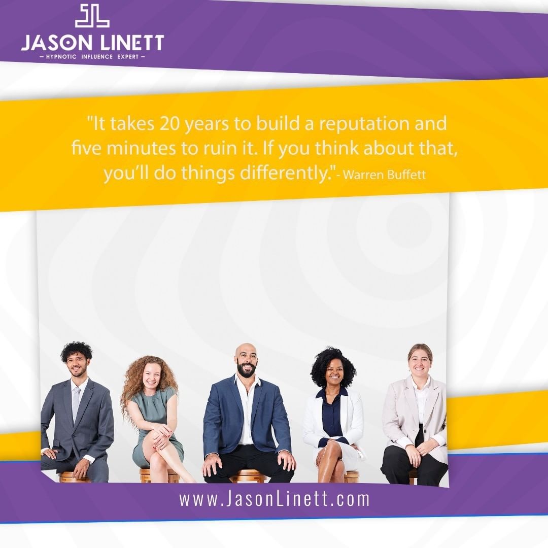 JasonLinett's tweet photo. "It takes 20 years to build a reputation and five minutes to ruin it. If you think about that, you’ll do things differently." - Warren Buffett
#jasonlinett #hypnoticinfluence #hypnoticlanguage #empoweryourbusiness #businessinfluencesystemsprogram #hypnoticinfluenceexpert https://t.co/xqd3STCMhg