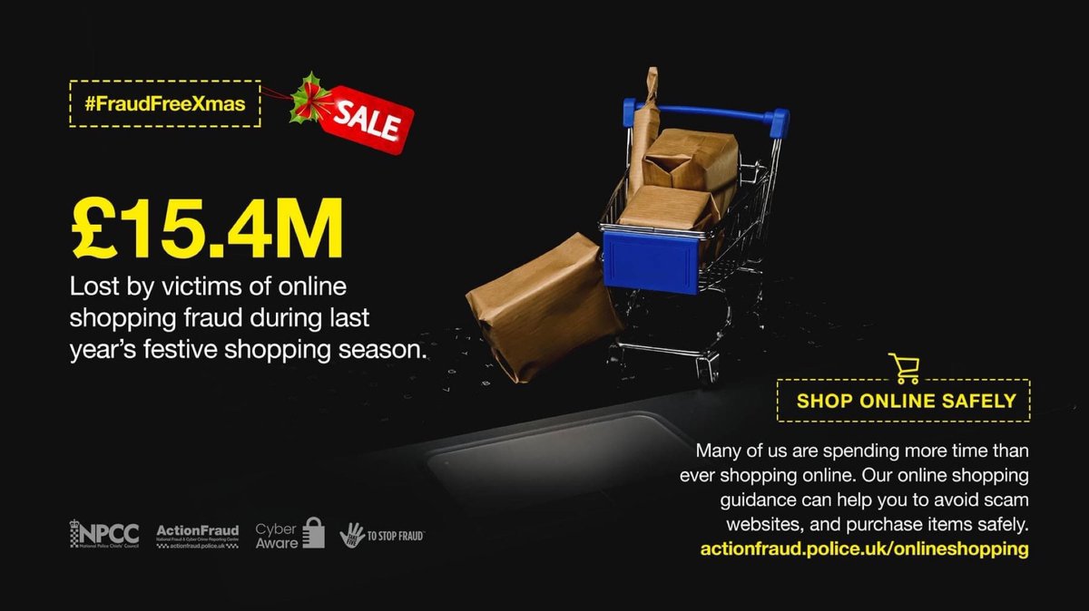 SberryLedManPol's tweet photo. 28,049 victims lost a total of £15.4M to online shopping fraud during last year’s festive shopping season. Here are some top tips on how to shop online safely this Christmas: https://t.co/TSoPa6oAcx 

#FraudFreeXmas #StaySafeAtChristmas https://t.co/rVFfqGyhvu