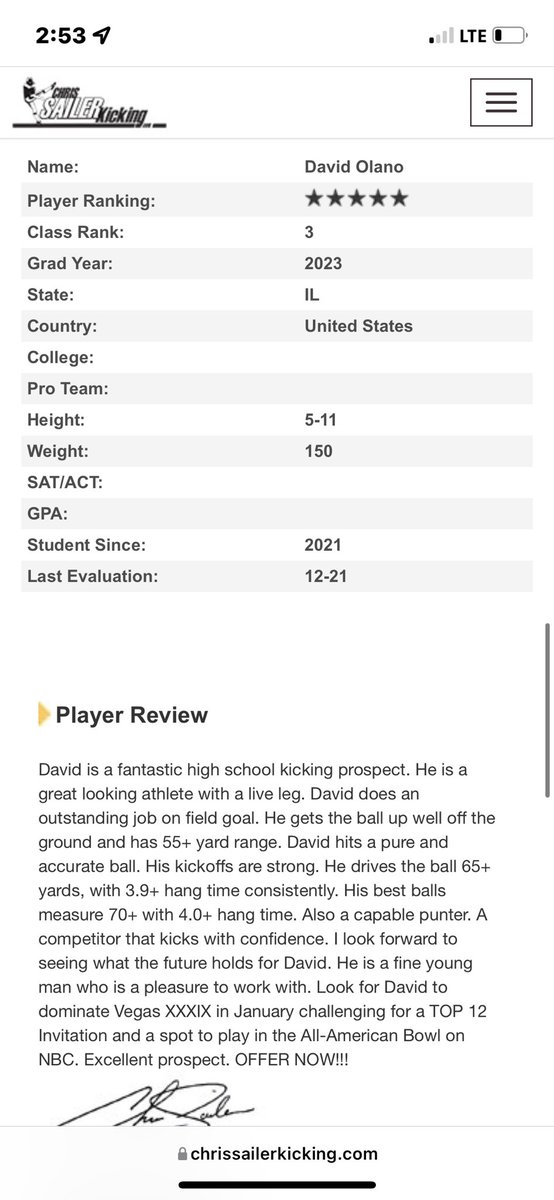 DavidOlano_'s tweet photo. After a great first Midwest camp I am now ranked #3 in the 🇺🇸 and number #1 in IL and a 5⭐️ kicker! @Chris_Sailer @CNendick25 @HuskieFB https://t.co/20lixlzzxP