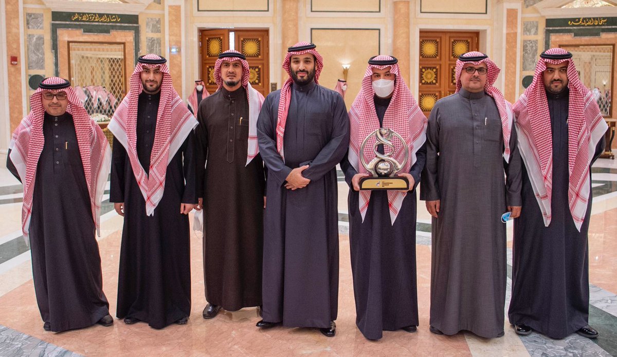 spagov's tweet photo. سمو #ولي_العهد يستقبل سمو #وزير_الرياضة ورئيس الاتحاد السعودي لكرة القدم، ورئيس وأعضاء مجلس إدارة #نادي_الهلال والجهازين الفني والإداري ولاعبي الفريق لكرة القدم بمناسبة تحقيقهم بطولة #دوري_أبطال_آسيا 2021 والتأهل لكأس العالم القادمة للأندية.
#واس https://t.co/ihDUwV8hX2