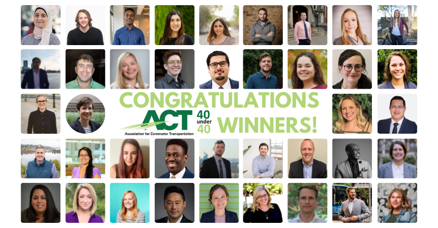 ACTNational's tweet photo. Huge congratulations to our #40Under40Award recipients! These individuals represent the next generation of TDM & their work to make a more efficient, equitable, and accessible transportation system has a real impact on their communities. Special thanks to #Hallcon for sponsoring! https://t.co/OMme1oArMk