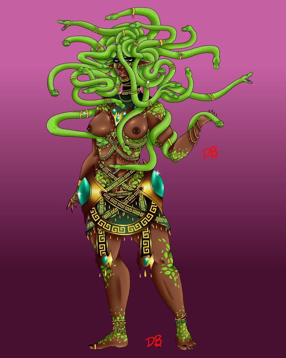 Bread6499's tweet photo. My beautiful gorgon Midas she turns you to gold at her will #oc #gorgon #characterdesign https://t.co/LLN5nTAvDF