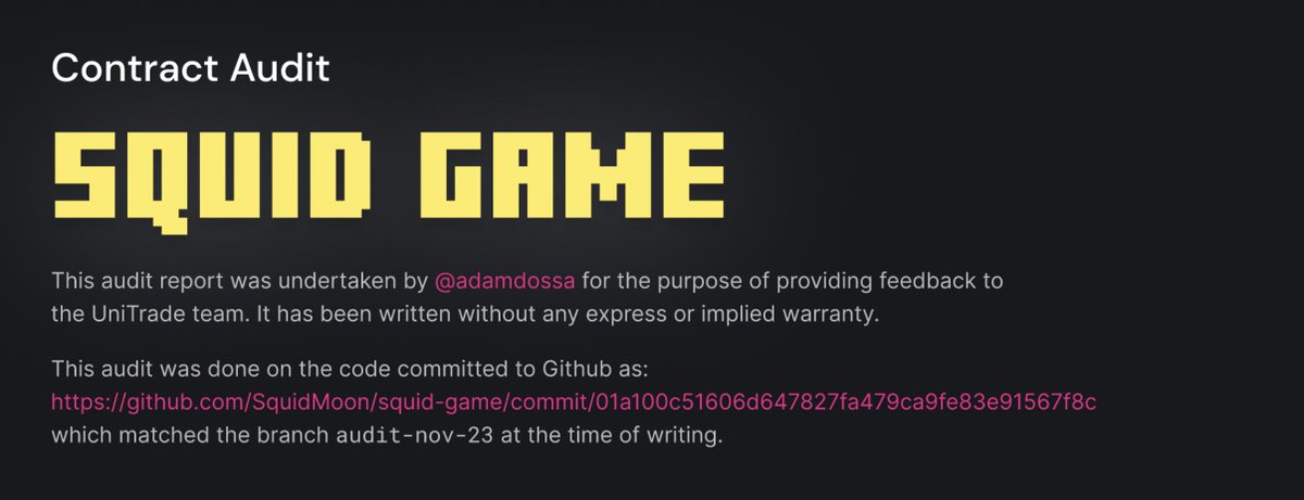 GAME AUDIT is now published, github.com/SquidMoon/audi…

Dev team has addressed and/or fixed all issues 👏✅

$SQM supply continues to decrease, tokenomics and utility for this token is insane. Top #GameFi project of 2022?