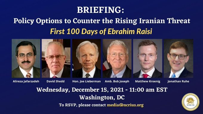 @A_JafarzadehRollout of our new report with details on IRGC's UAV smuggling network during our policy briefing with Sen  Lieberman,. Bob Joseph, David Shedd Matthew Kroenig & Jonathan Ruhe  Policy Options  Counter the Rising Iranian Threat Dec 15, 2021 @ 11 am EST Mayflower Hotel