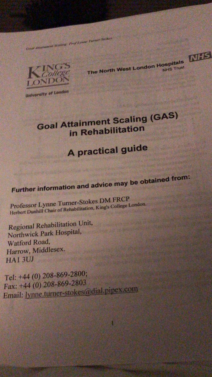 @em_thompson_PT @saeboukglyn @stroke_ed @aneurophysio @SimoneDorsch @pt_neuro @NROL_QS @ACPIN_UK @acpin_EA Was just talking to an old OT colleague about this few days back. I printed off a document by Prof Lynne Turner Stokes via the Kings College website. There is also the GAS Light version too. There are workef examples you can follow too.