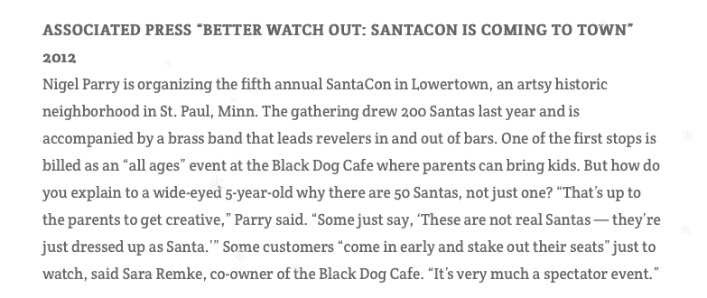 True story. #Lowertown #SantaCon was never a problem pub crawl. Media coverage from our 12 year run: lowertownsantacon.info/lowertown-sant…