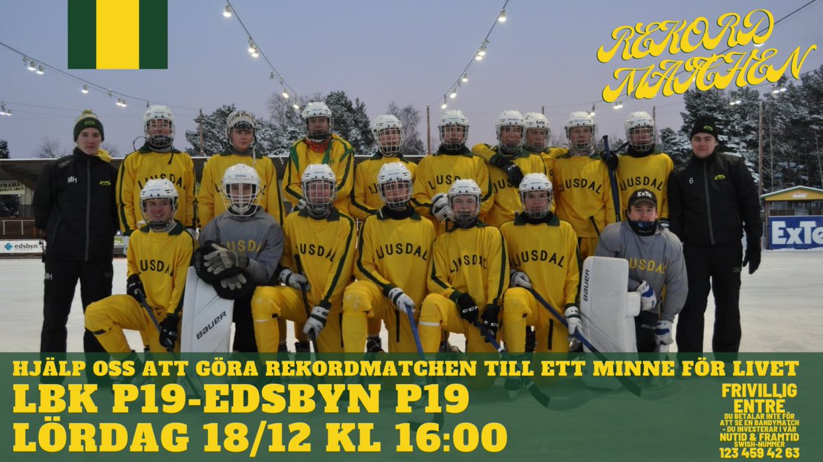 Missa inte lördagen rekordmatch på Idrottsparken när P19 tar emot <a href="/Bandybyn/">Edsbyns IF Bandy</a> #svbandy #ljusdalsbk #edsbynsif