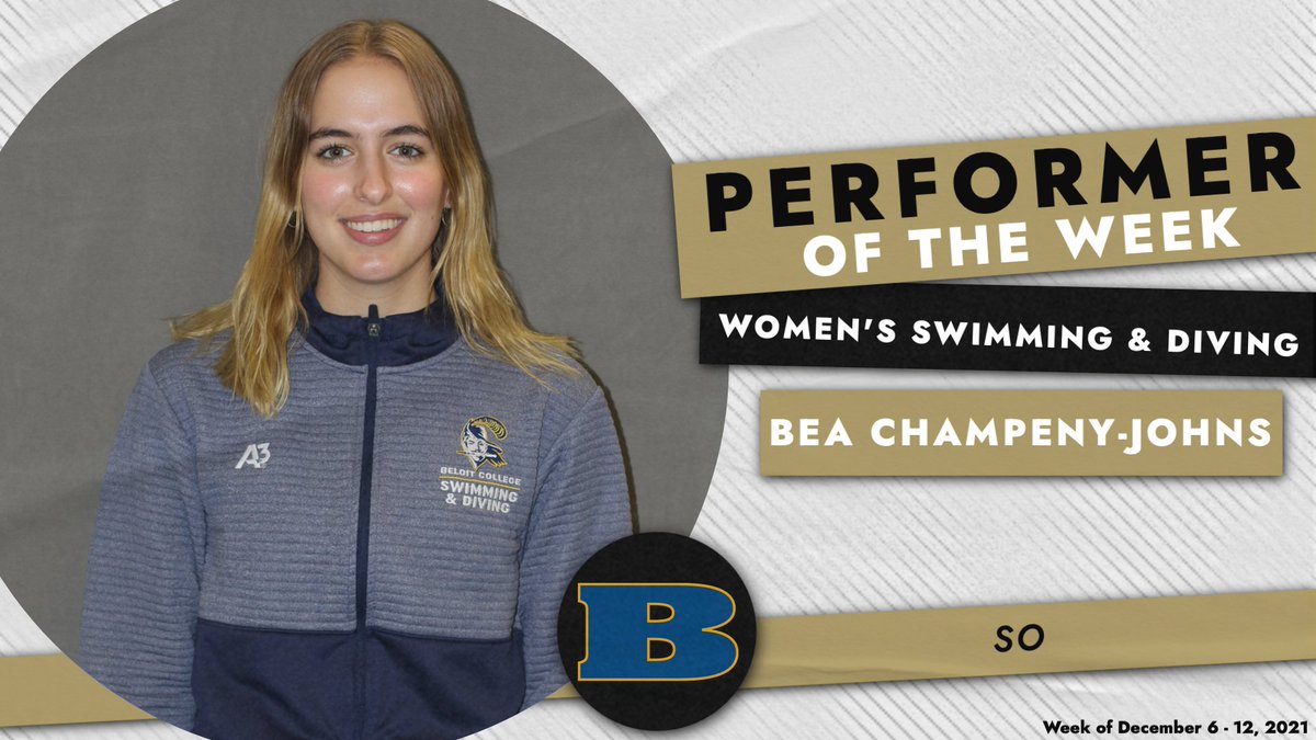 MWCSports's tweet photo. MWC Women's Swimming &amp; Diving Performer of the Week: Bea Champeny-Johns, Beloit College @BeloitBucs @BeloitSwimDive https://t.co/T8qey5WQZU