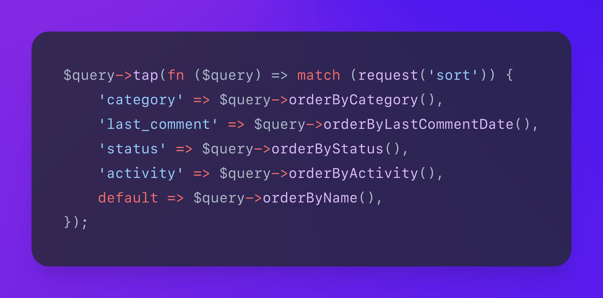 Use match () or switch () statements to conditionally scope database queries based on query strings in the request