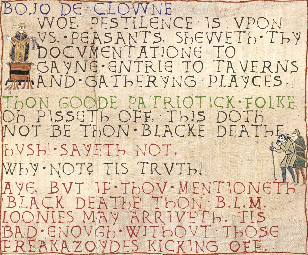 Swannie_Lad's tweet photo. A Bayeux on Vaccine Passports #Bayeux #BorisJohnson #BoJoTheClown #BorisOut https://t.co/YZM3T3QGAH