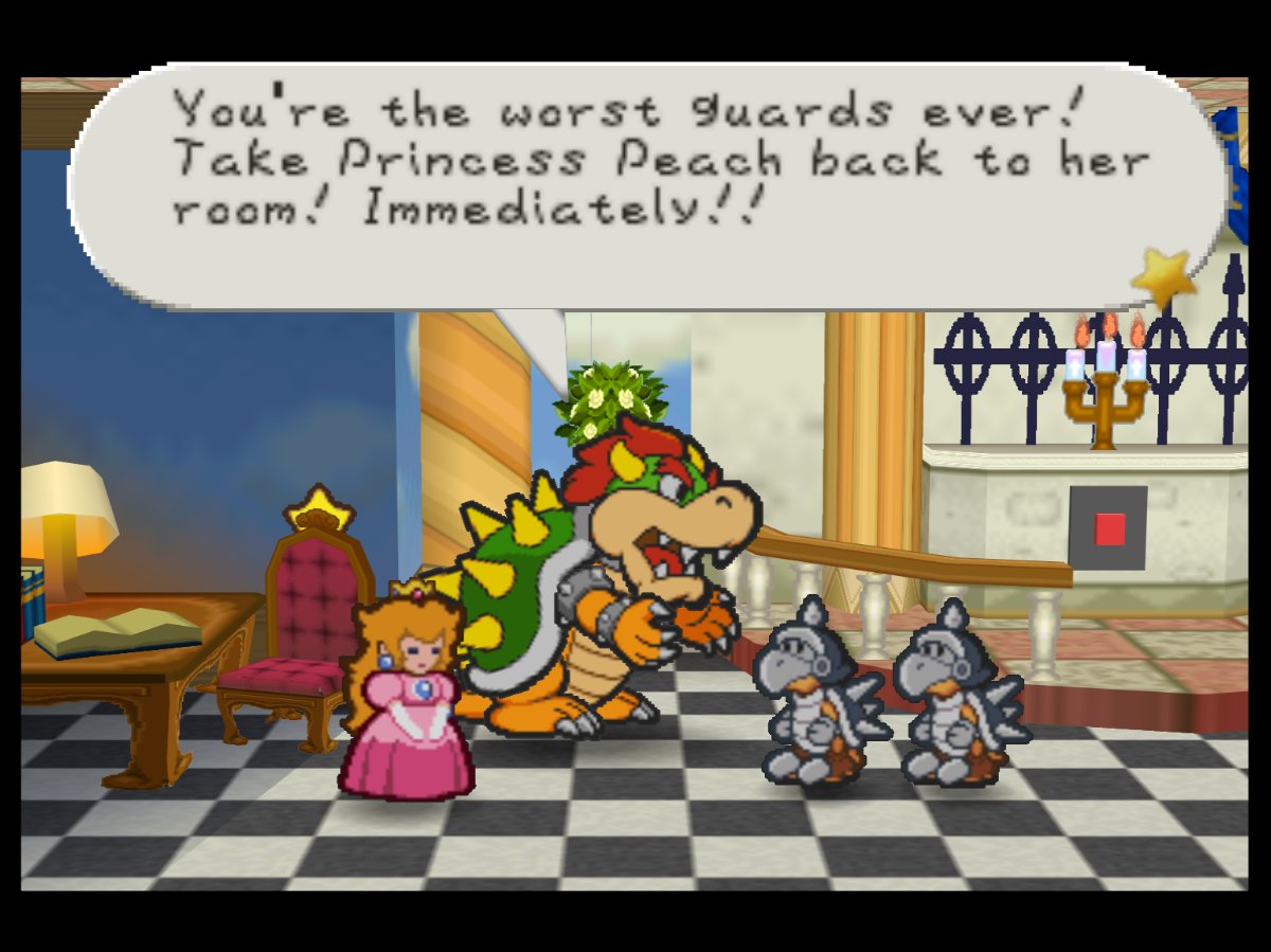 PaperMarioLog's tweet image. You're the worst guards ever! 
Take Princess Peach back to her room! Immediately!!