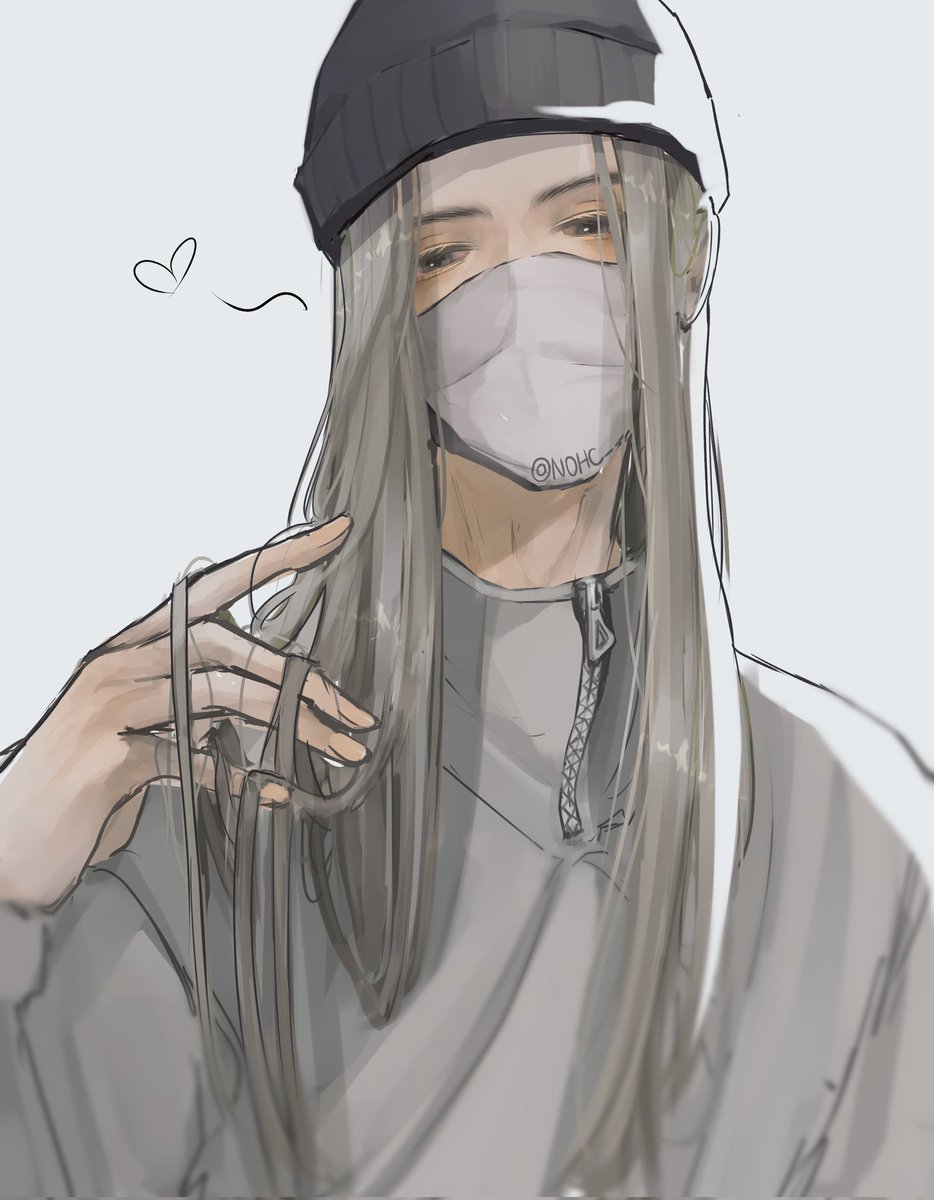 solo 1boy male focus long hair mask mouth mask beanie  illustration images