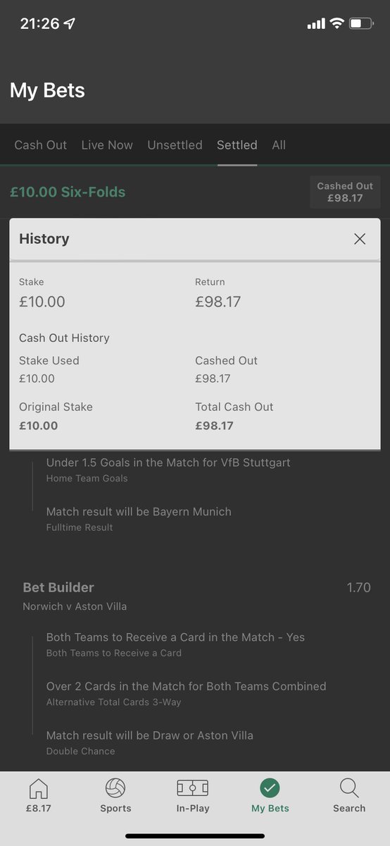 Benwardle1's tweet photo. @gamblingpanel 🙌🏻🙌🏻🙌🏻
I cashed out for £98 couldn’t be bothered waiting for £4 as had another bet to put on! https://t.co/IpZxjvezyq