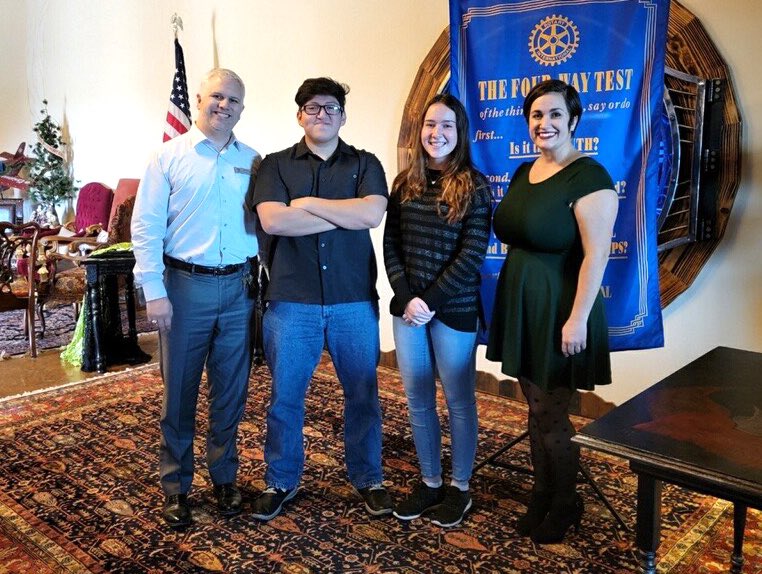 aubreyisd's tweet photo. @aubrey_ahs students Aaron Cajilema and Kaegan Reynolds were recognized as students of the month by the Lake Ray Roberts Rotary Club this afternoon. Aaron and Kaegan are pictured with AHS principal Matt Gore and rotary president Abigail Allen. https://t.co/jUtl2g8ljT