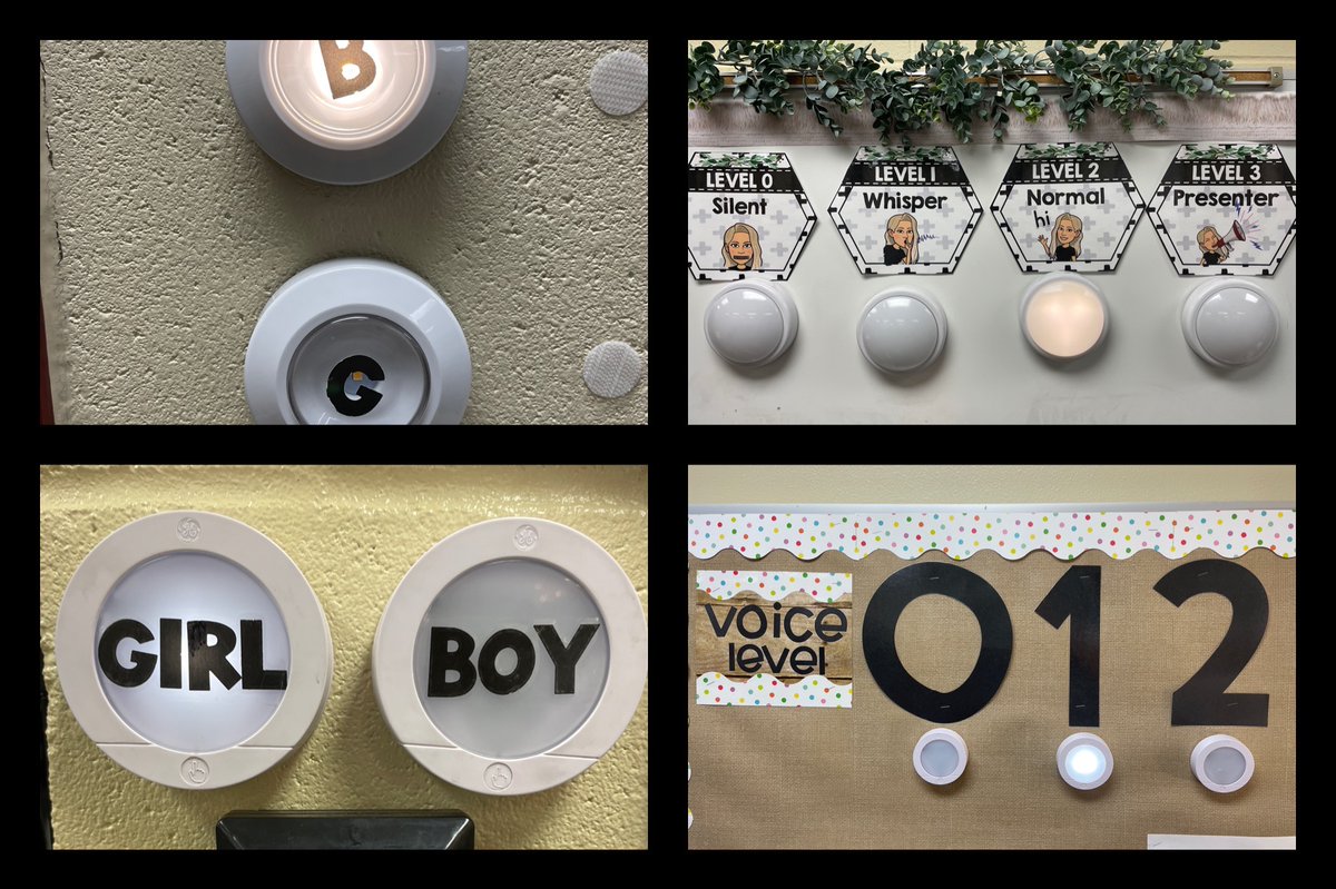 KnipsTech's tweet photo. #HSDConnect Teachers at our elementary have found all sorts of creative ways to use stick and click lights in their classrooms. The two most common include voice level and bathroom pass indicators. https://t.co/QfXw3ddu2Q