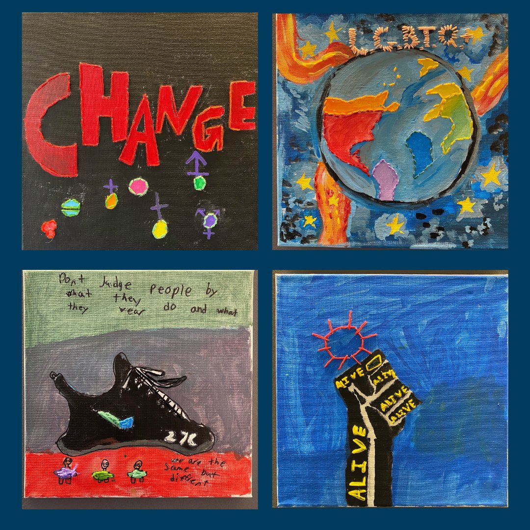 SheridanDC's tweet photo. Sheridan 4th graders using paint, yarn, canvas and the universal language of art to inspire dialogue about equity and justice. 
#learnersatsheridan https://t.co/OTrEN2Po0p