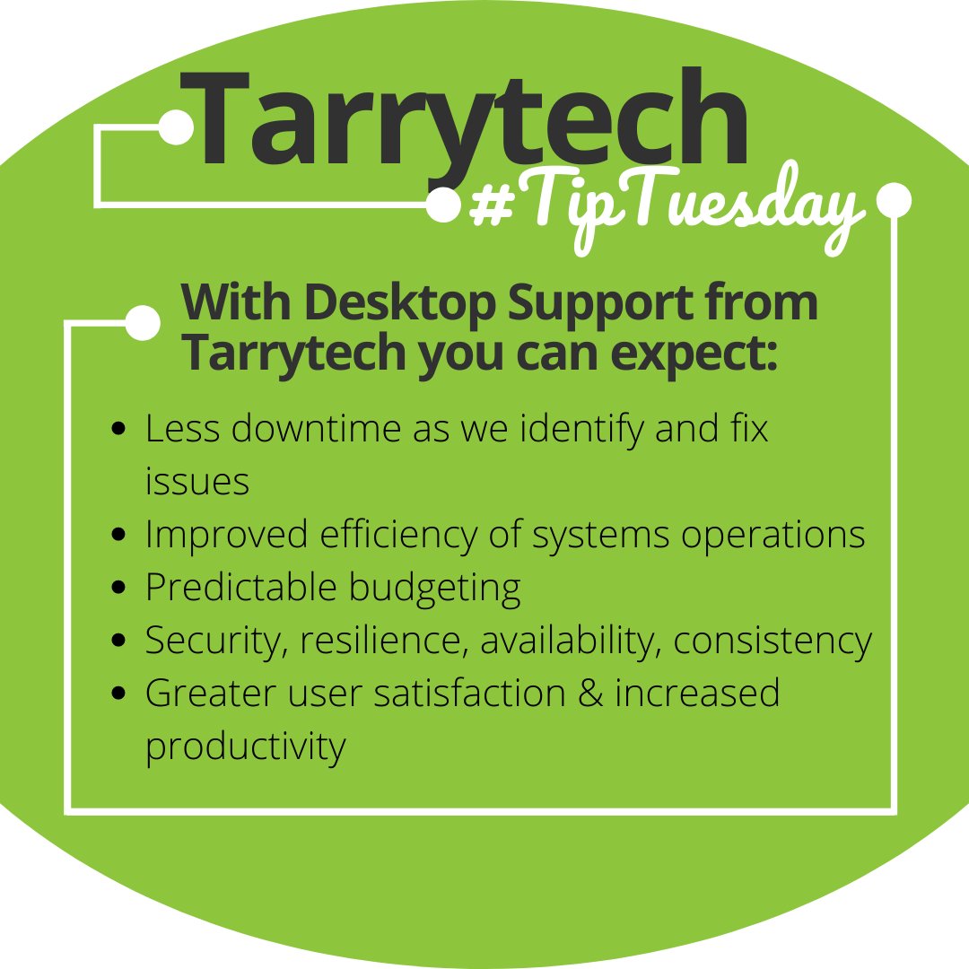 Tarrytech's tweet photo. This weeks Tarrytech Tip Tuesday is about Desktop Support. This service releases employees from routine, time-consuming tasks, and ultimately reduces a business's costs and risks. Here's how your business can benefit from Tarrytech's Desktop Support! https://t.co/7XKh9njcL6