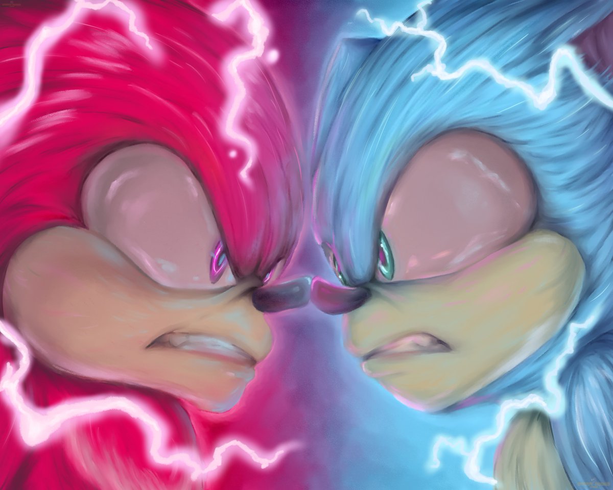 You know, I never thought I would make Sonic the Hedgehog fanart but I loved the first movie and the new trailer has me hyped so I had to! #SonicMovie2 #SonicTheHedgehog #digitalart #FANART #Sonic #Knuckles https://t.co/31tDTZobRL