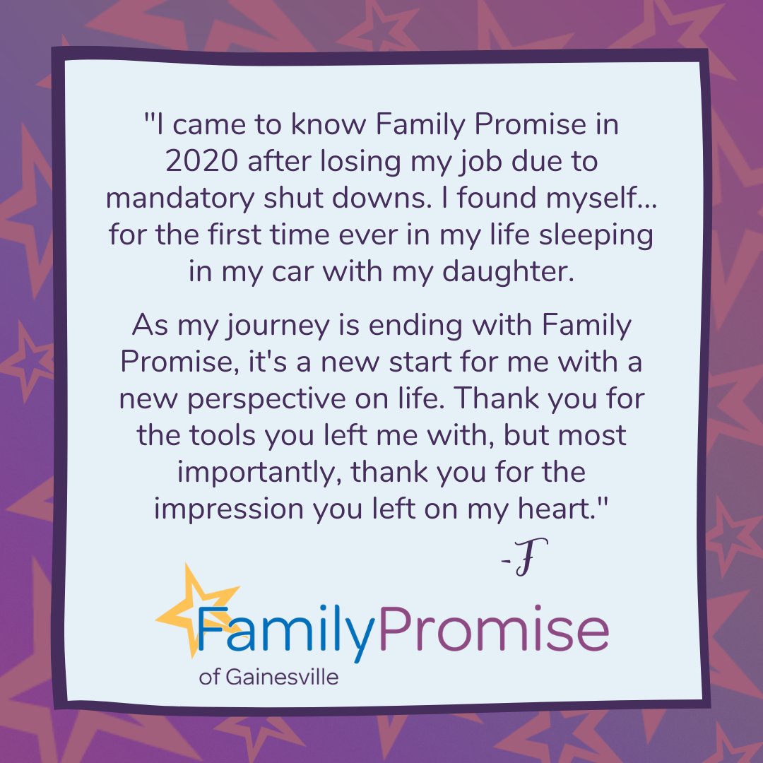 fpgainesville's tweet photo. We know it's only Tuesday, but this has to be our 💫Shining Star Moment of the Week. A big CONGRATULATIONS to "F" and her family for graduating from the Family Promise program.

None of these celebrations are possible without your support of Family Promise. https://t.co/MrWATGWOoL