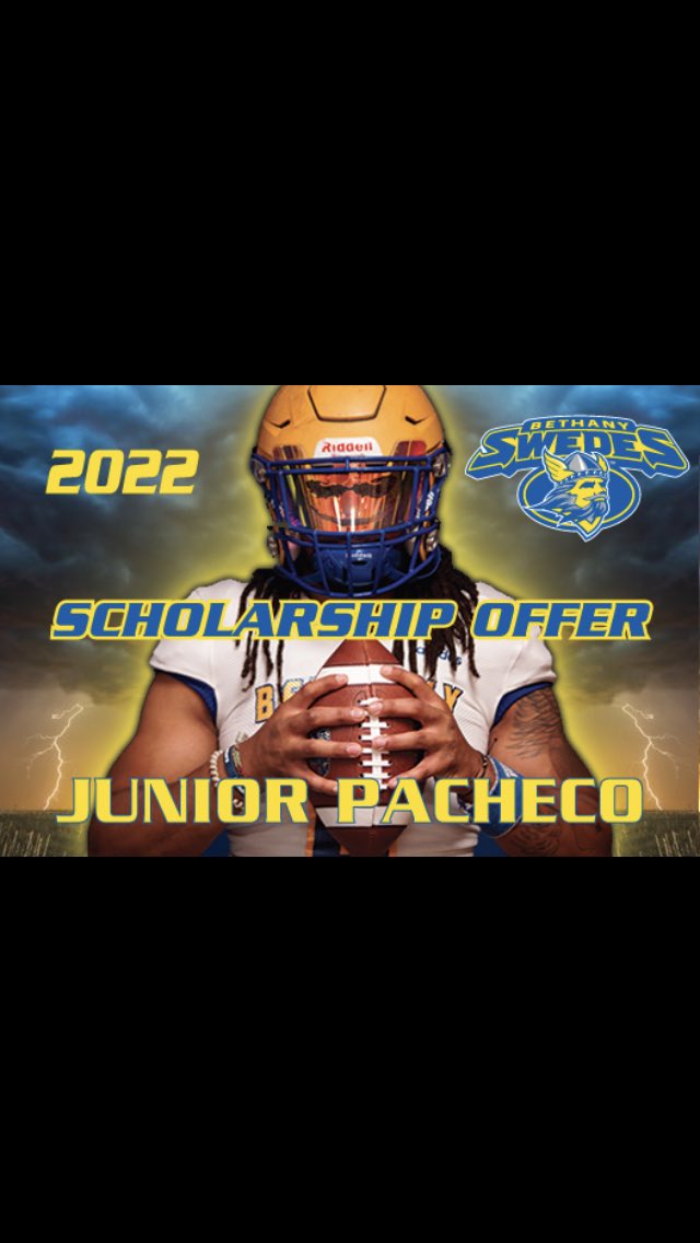 PachecoRivelino's tweet photo. After a great conversation with @QBcoachsnyder I am beyond blessed to have received my fourth official offer to @BethanySwedes thank you @CoachPerrone for all of your help in the process @CoachMargi @Fb1River @Jonatha09107400 https://t.co/VRBtwvgSCj