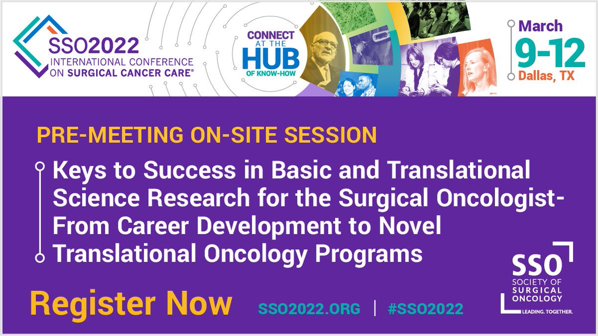 SocSurgOnc's tweet photo. Registration is open now for #SSO2022 pre-meeting courses. Hear from surgical oncologists who have navigated the path to become independently funded researchers and younger faculty who have successfully launched their research careers. Register at https://t.co/G9cyL1U4S2. https://t.co/1UCiZDHhEI