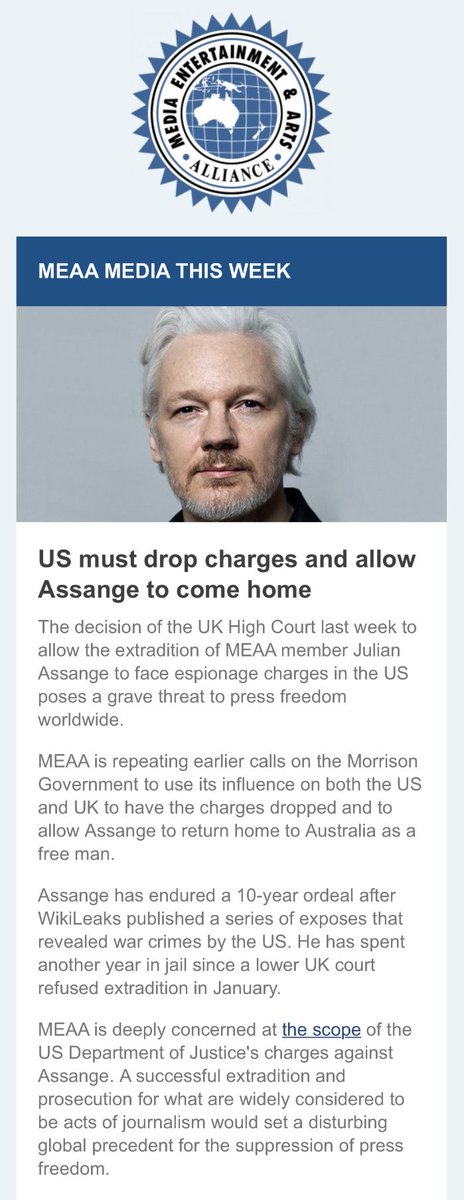 PeterCronau's tweet photo. Australia’s journalists’ union calls for Assange release. https://t.co/8hLB7e7uiQ