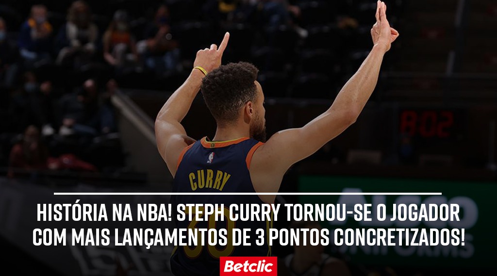 BetclicPortugal's tweet photo. 🔥🏀 Stephen Curry ultrapassou Ray Allen e é o novo recordista de triplos concretizados na história da NBA!

1.º - 2974 triplos e continua... (Curry)
2.º - 2973 triplos (Ray Allen)
3.º - 2560 triplos (Reggie Miller) https://t.co/3wtn61f3EV